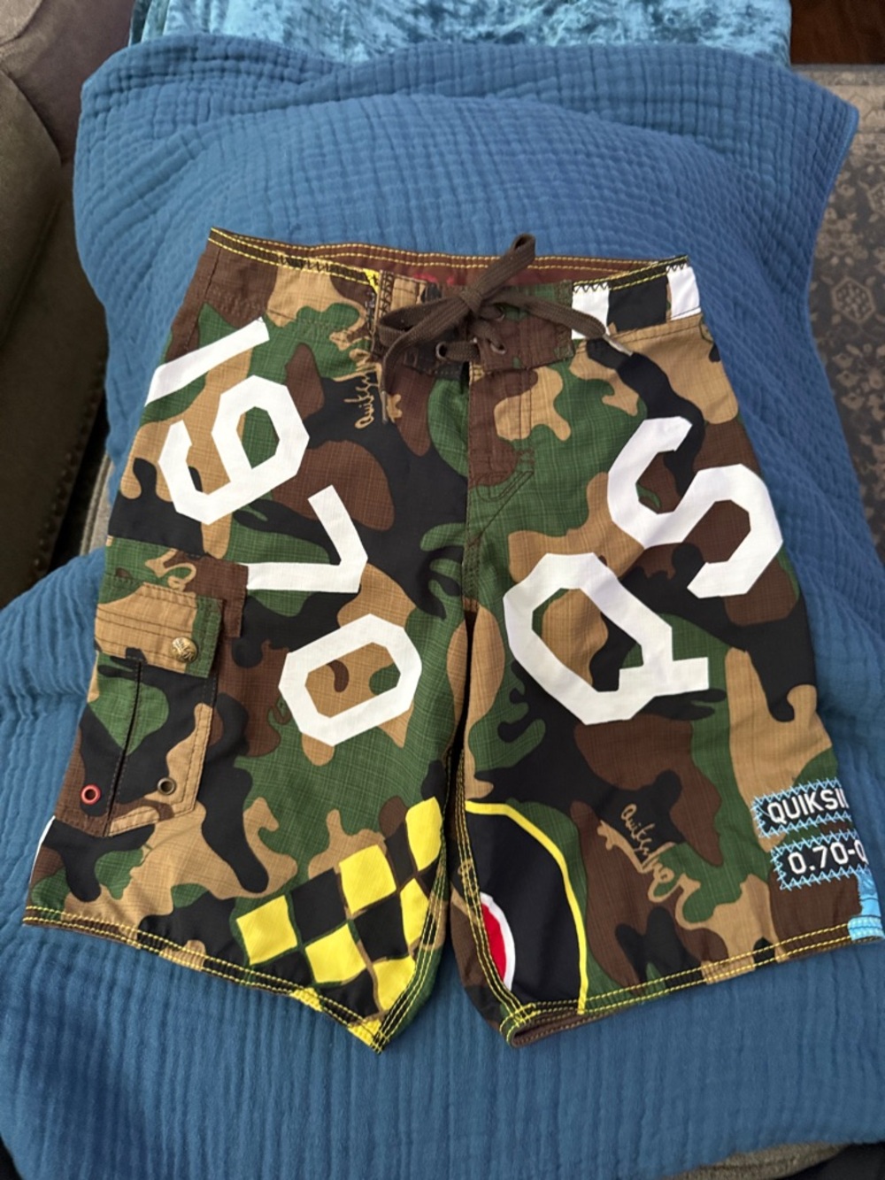 Quicksilver Boys Sz 24 Bomber Military Board-shorts Cargo Swim Trunks Vintage